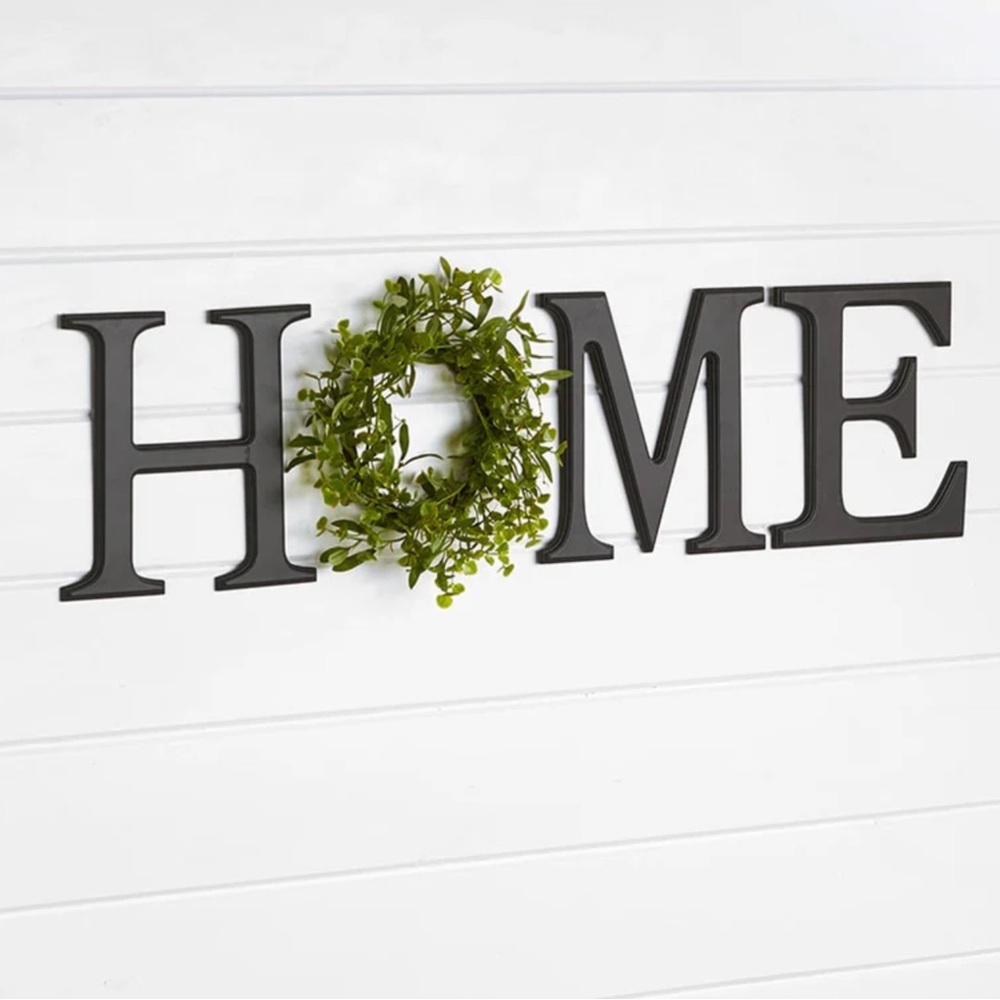 Black HOME Wall Decor with Green Wreath Brand new.